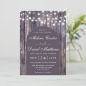 String Lights Wooden Background Wedding Invitation Aankondiging (Staand voorkant)