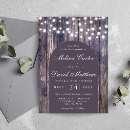 String Lights Wooden Background Wedding Invitation Aankondiging