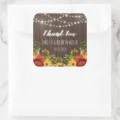 String Lights & Zonnebloemen Rustiek Dank u Vierkante Sticker (Tas)