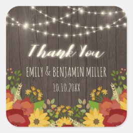 String Lights & Zonnebloemen Rustiek Dank u Vierkante Sticker