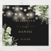 String Lights Zwart Goud Bloemen Groen Huwelijk Sparkling Wijnetiket (Enkel label)