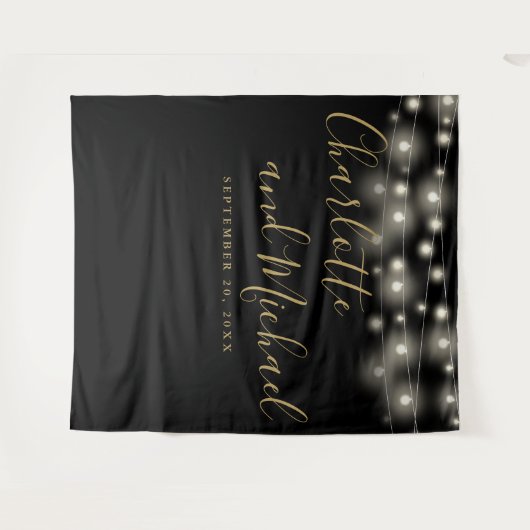 String Lights Zwart Goud Bruiloft Foto Achtergrond Wandkleed (Voorkant (horizontaal))