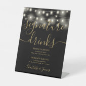 String Lights Zwart Goud Bruiloft Handtekening Dri Reclamebord Met Voetstuk (Voorkant)