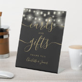 String Lights Zwart Goud Script Kaarten en geschen Reclamebord Met Voetstuk (Insitu)