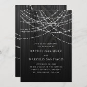 String Lights Zwart Hout Rustiek Huwelijk Kaart (Voorkant / Achterkant)