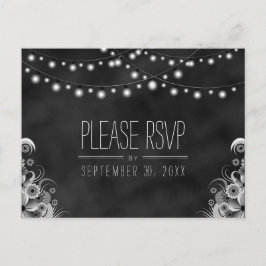 String Lights Zwart Krijtbord RSVP Reactie Postard Uitnodiging Briefkaart