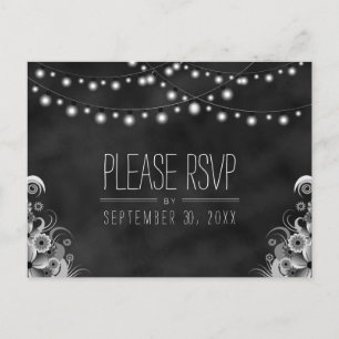 String Lights Zwart Krijtbord RSVP Reactie Postard Uitnodiging Briefkaart