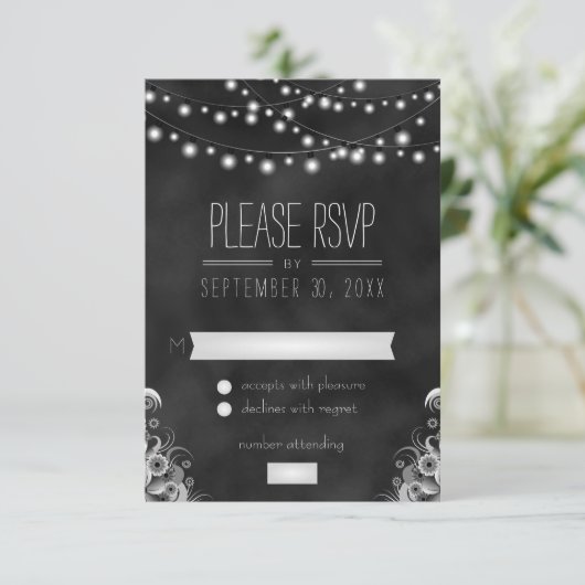 String Lights Zwart krijtbord RSVP Response Kaart (Staand voorkant)