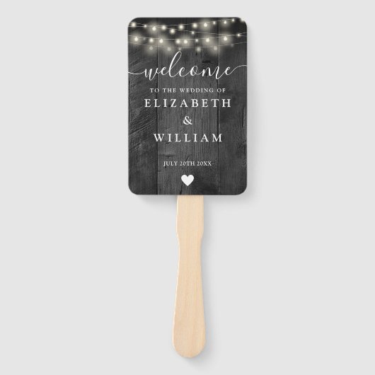 String Lights Zwart Schuur Hout Wedding Programma Handwaaier (Voorkant)
