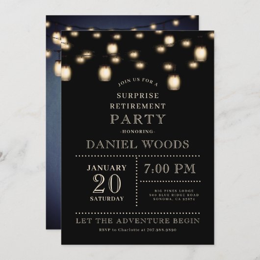 String Lights Zwart Verrassing Pensioen Partij Kaart (Voorkant / Achterkant)