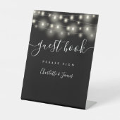 String Lights Zwart-wit Script Gastenboek Reclamebord Met Voetstuk (Voorkant)