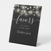 String Lights Zwart-wit Trouwgunsten Tafel Reclamebord Met Voetstuk (Voorkant)