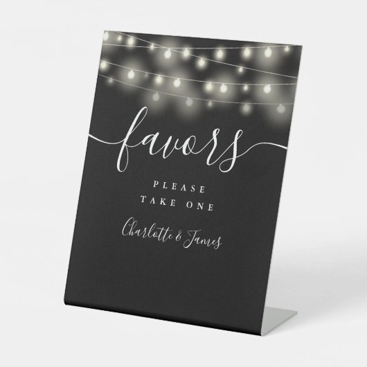 String Lights Zwart-wit Trouwgunsten Tafel Reclamebord Met Voetstuk (Voorkant)