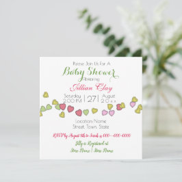 String of Hearts Schattige Baby shower Invitation Kaart