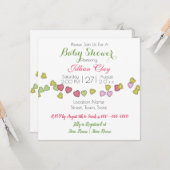 String of Hearts Schattige Baby shower Invitation Kaart (Voorkant / Achterkant in situ)