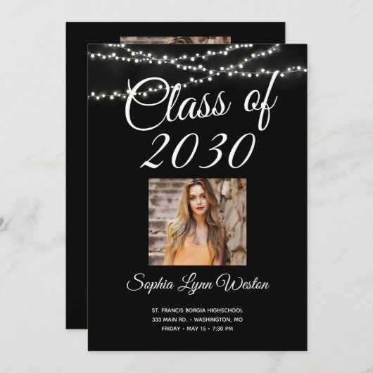 String of Lights Afstuderen Foto Kaart (Voorkant / Achterkant)