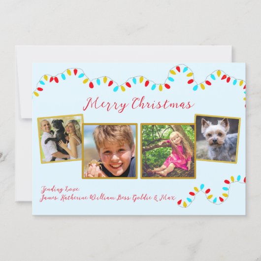 String of Lights Blue Christmas Four Photo Feestdagenkaart (Voorkant)