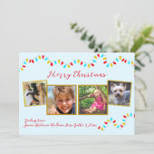 String of Lights Blue Christmas Four Photo Feestdagenkaart (Staand voorkant)