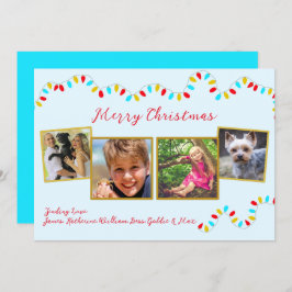 String of Lights Blue Christmas Four Photo Feestdagenkaart