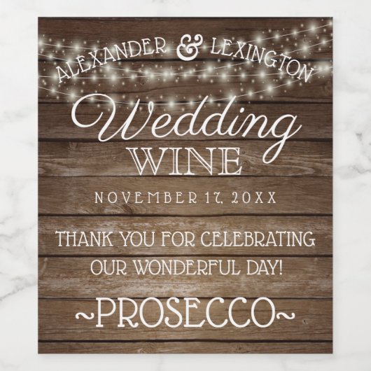 String of Lights Bruiloft Mousserende wijn of Wijn Etiket (Enkel label)