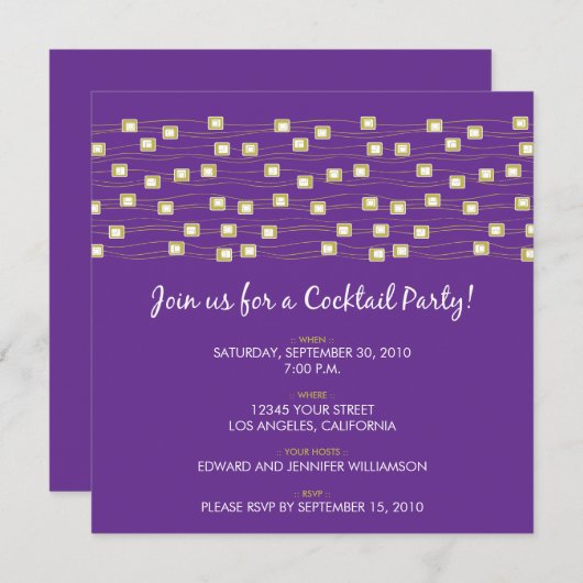 String of Lights Cocktail Party Invite (paars) Kaart (Voorkant / Achterkant)