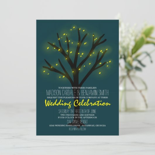 String of Lights Oak Tree Huwelijksuitnodigingen Kaart (Staand voorkant)