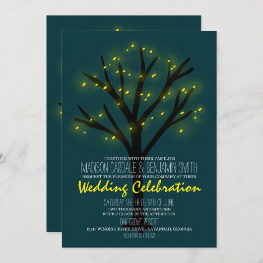 String of Lights Oak Tree Huwelijksuitnodigingen Kaart (Voorkant / Achterkant)