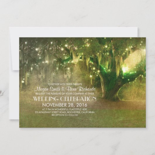 String Of Lights Old Tree Rustic Wedding Invites Kaart (Voorkant)