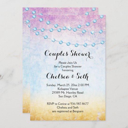 String of Lights op een Grungy Beach Sunset Kaart (Voorkant / Achterkant)