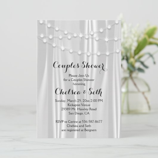 String of Lights op White Satin Couple's Douche Kaart (Staand voorkant)