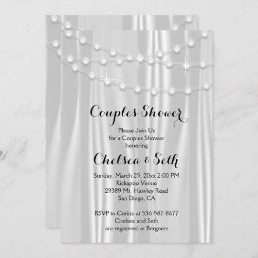 String of Lights op White Satin Couple's Douche Kaart (Voorkant / Achterkant)