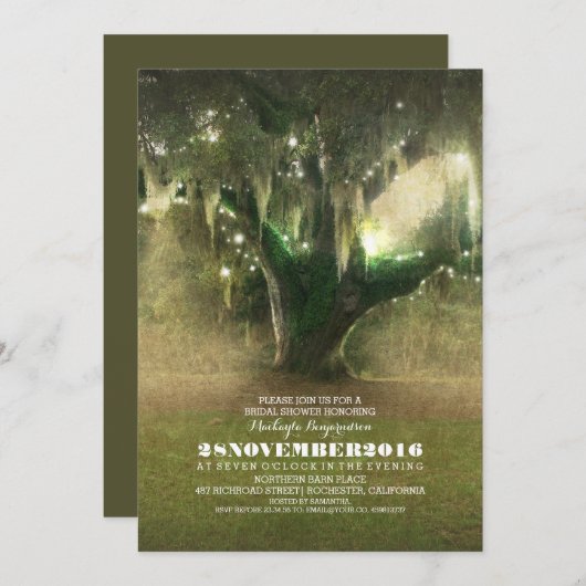 String of Lights Rustic Oak Tree Vrijgezellenfeest Kaart (Voorkant / Achterkant)