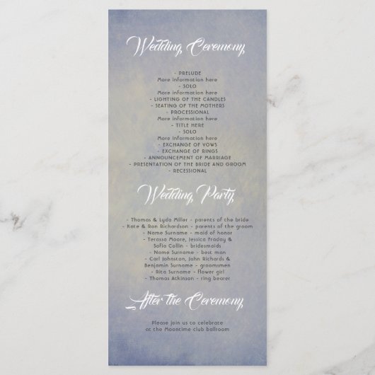 String of Lights Rustiek Stoffig Blauw Trouwprogra Programmakaart (Achterkant)