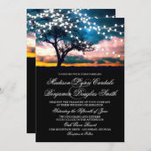 String of Lights Tree bij Sunset Bruiloft Uitnodig Kaart (Voorkant / Achterkant)