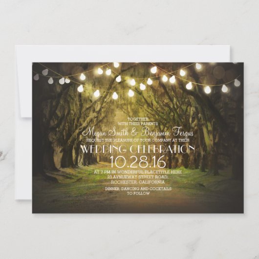 String of Lights Trees Path Rustieke bruiloft uitn Kaart (Voorkant)