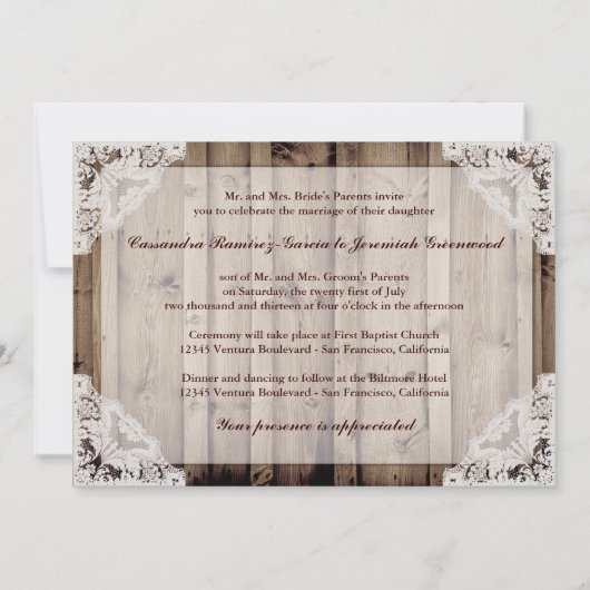 String of Lights - Witte Kant Bruiloft Uitnodiging (Achterkant)