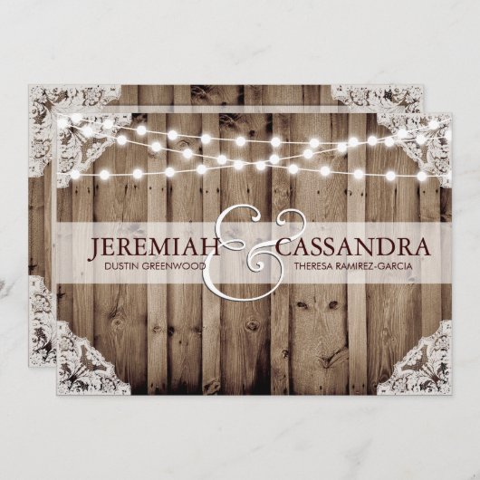 String of Lights - Witte Kant Bruiloft Uitnodiging (Voorkant / Achterkant)