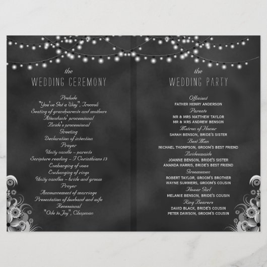 String of Lights Zwart krijtbord bruiloft programm (Achterkant)
