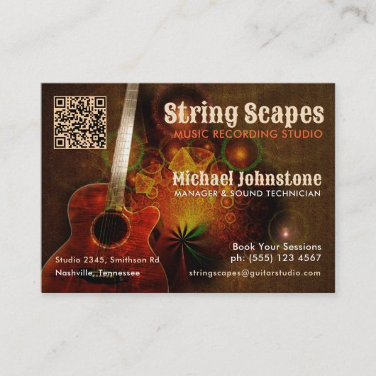 String Scapes Muziek Gitaar Art w / Kalender QR Co Visitekaartje (Voorkant)