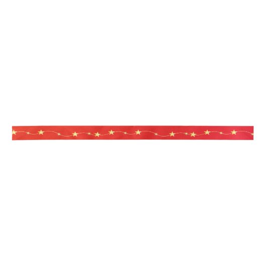 String Shiny Gold Twinkle Stars op Vibrant Red Satijnen Lint (Voorkant)