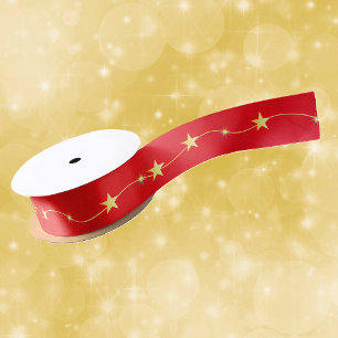 String Shiny Gold Twinkle Stars op Vibrant Red Satijnen Lint