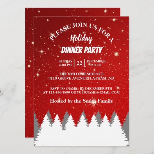 String Stars Pines Tree Holiday Party Kaart (Voorkant / Achterkant)