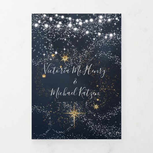 String van lichten Celestial Star Night Sky Drieluik Uitnodiging (Cover)