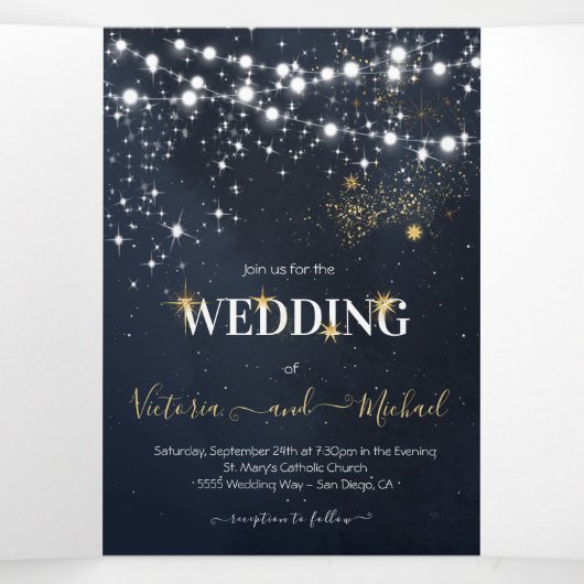 String van lichten Celestial Star Night Sky Drieluik Uitnodiging (Binnenkant midden)