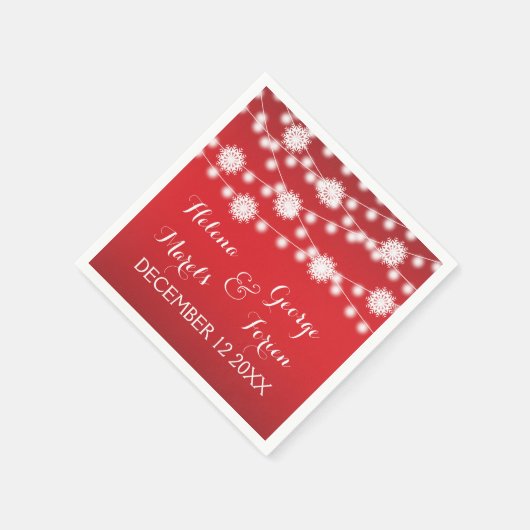 String van lichten en sneeuwvlokken rode bruiloft servetten (Hoek)