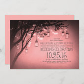 String van lichten Mason Jars Roze bruiloft Kaart (Voorkant / Achterkant)