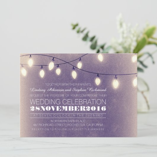 String van lichten moderne bruiloft uitnodigingen (Staand voorkant)
