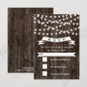 String van lichten op hout en banner bruiloft RSVP Kaartje (Voorkant / Achterkant)
