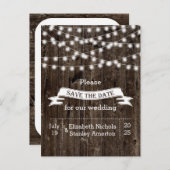 String van lichten op oude houten bruiloft Save th Aankondigingskaart (Voorkant / Achterkant)