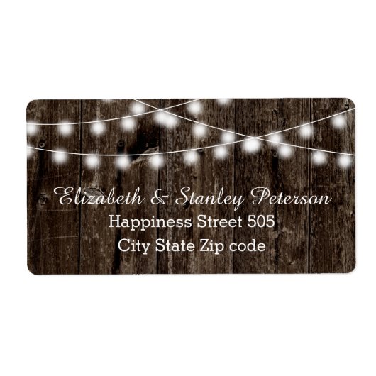 String van lichten op oude houten zomer bruiloft etiket (Voorkant)